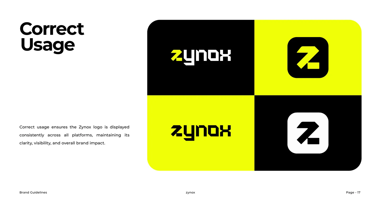 Zynox brand style guide, page 17