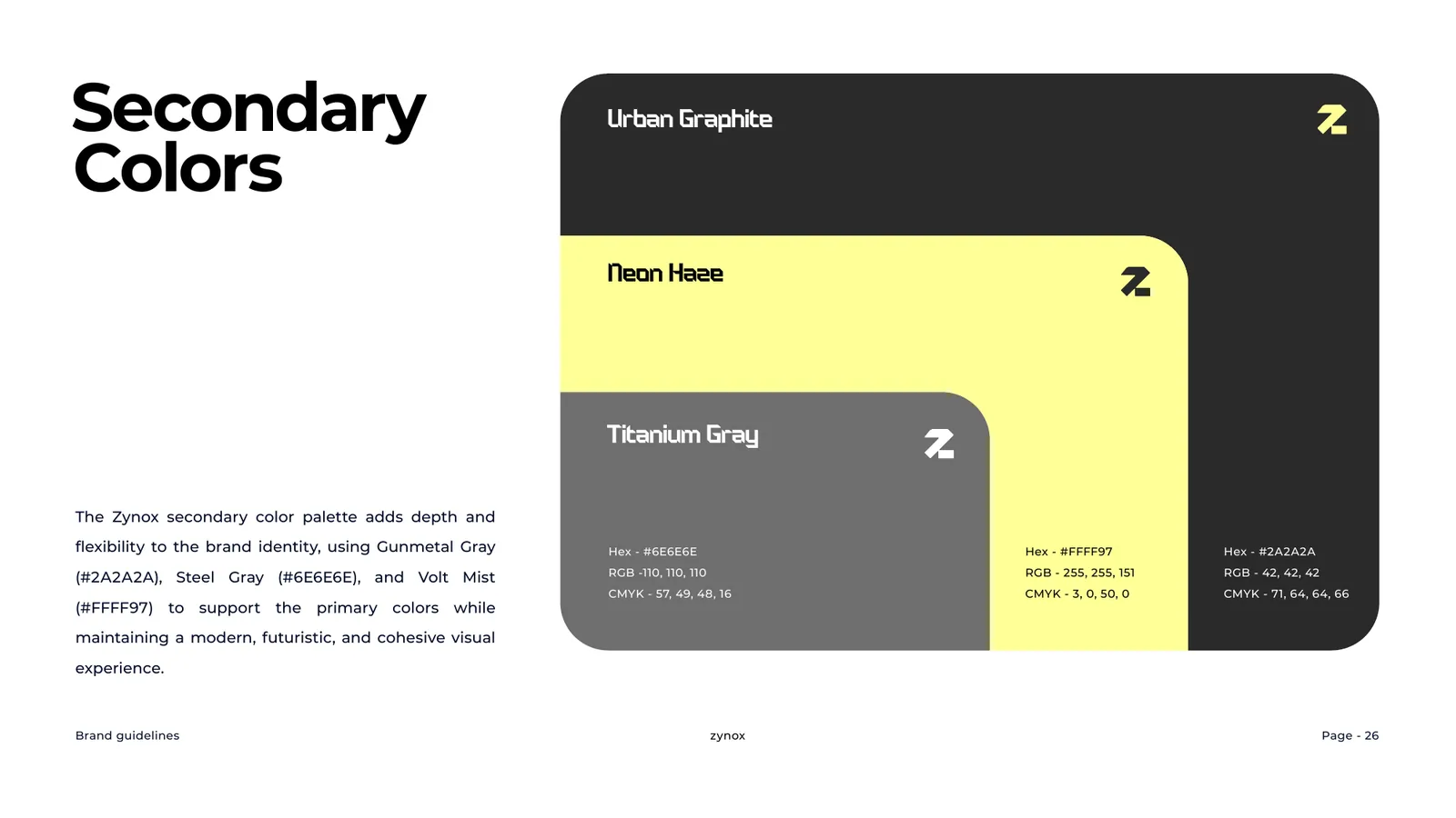 Zynox brand style guide, page 26